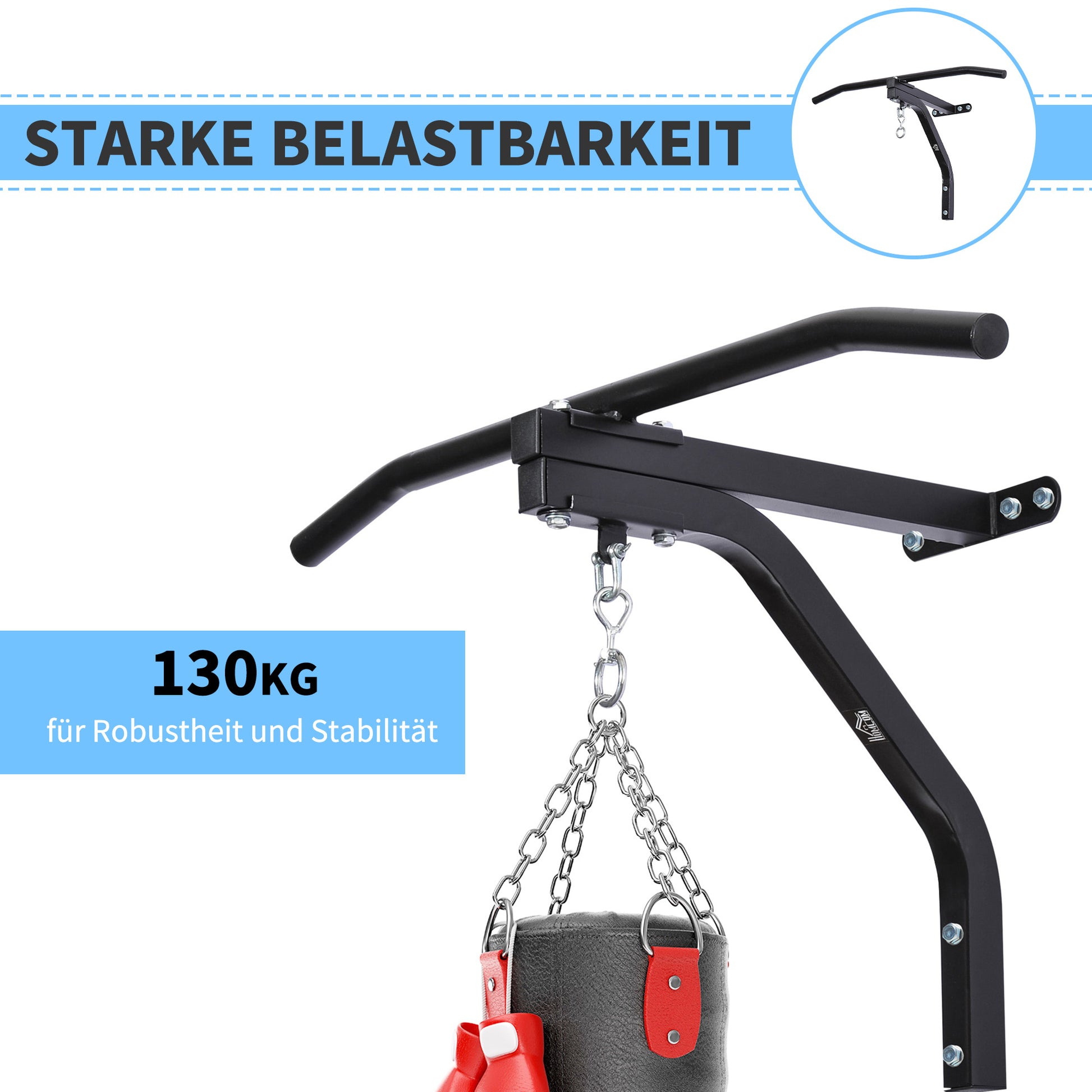 Punching Bag 2-in-1 Design Wall Mount Max Weight Capacity 130 kg Steel Punching Bag Holder with Mounting Screws Pull-Up Bar Punching Bag Hanger for Fitness Training