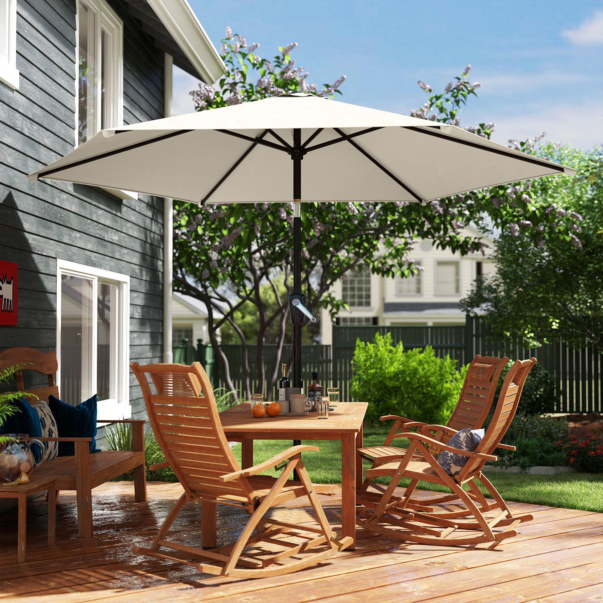 270 cm (106 in) Tiltable Patio Umbrella with Crank, UPF 50+ Garden Parasol — Wind-Resistant, Stable Market Umbrella for Garden, Balcony, Terrace — Cream White