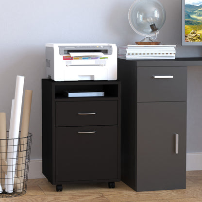Mobile Office Filing Cabinet with Drawer and Cabinet Printer Stand for Study 40x35x60 cm Black