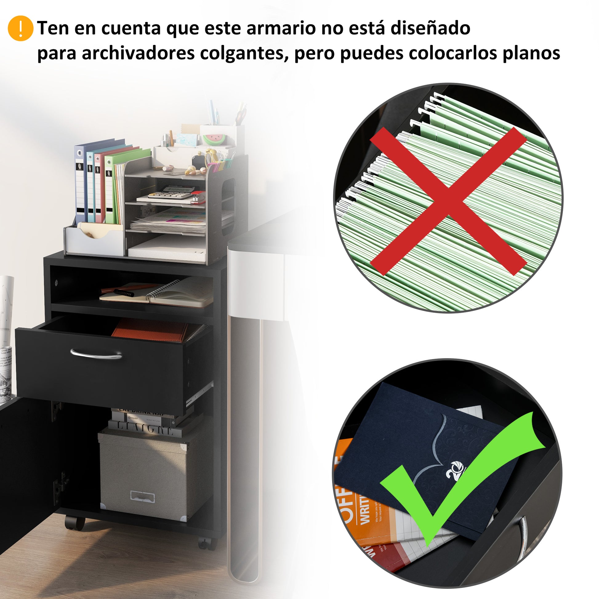 Mobile Office Filing Cabinet with Drawer and Cabinet Printer Stand for Study 40x35x60 cm Black