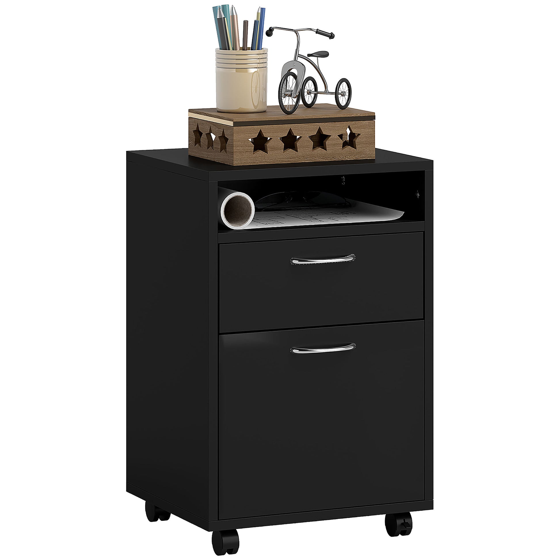 Mobile Office Filing Cabinet with Drawer and Cabinet Printer Stand for Study 40x35x60 cm Black
