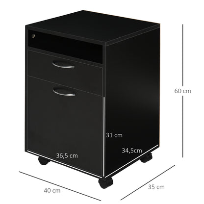 Mobile Office Filing Cabinet with Drawer and Cabinet Printer Stand for Study 40x35x60 cm Black