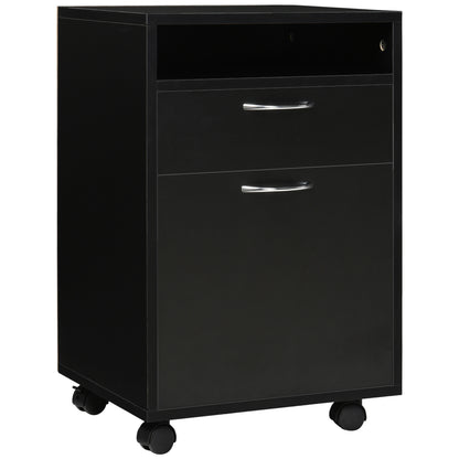 Mobile Office Filing Cabinet with Drawer and Cabinet Printer Stand for Study 40x35x60 cm Black