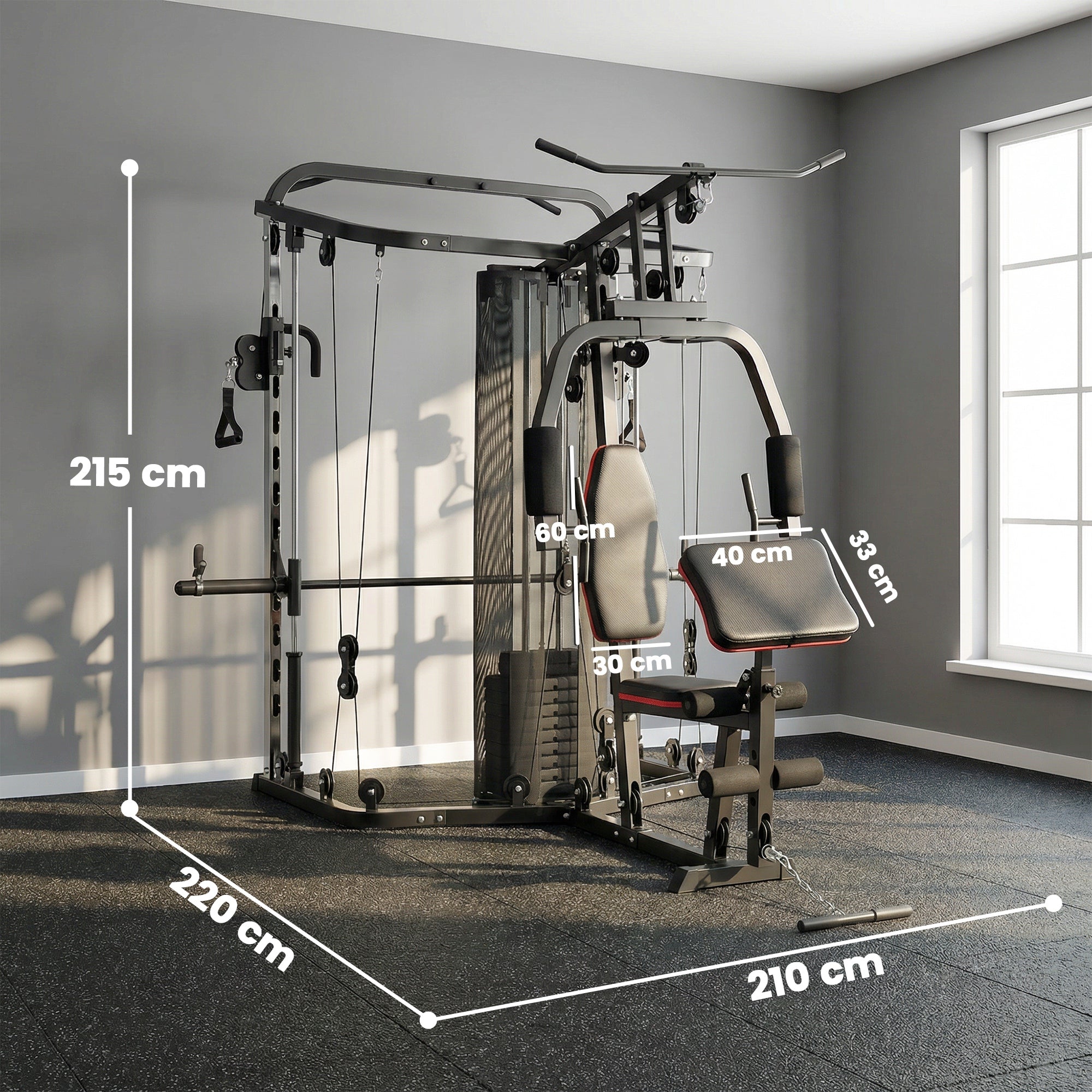 SPORTNOW Multi-Station Home Gym with 143 lb Weight Stack, Smith Machine, Lat Pulldown, Adjustable Preacher Bench & Leg Trainer — Supports up to 265 lb