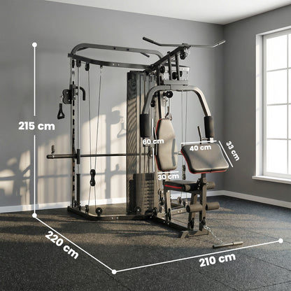 SPORTNOW Multi-Station Home Gym with 143 lb Weight Stack, Smith Machine, Lat Pulldown, Adjustable Preacher Bench & Leg Trainer — Supports up to 265 lb