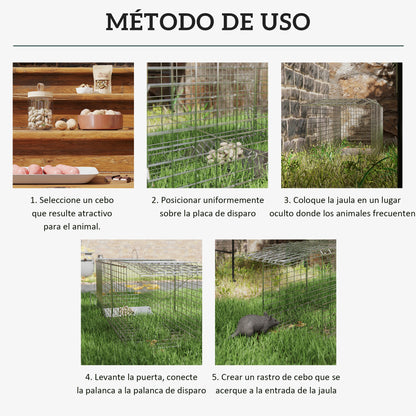 Folding Live Animal Trap 93x31x34.5 cm Wire Capture Cage with Door and Handle for Rabbits Cats Rats Rodents Silver