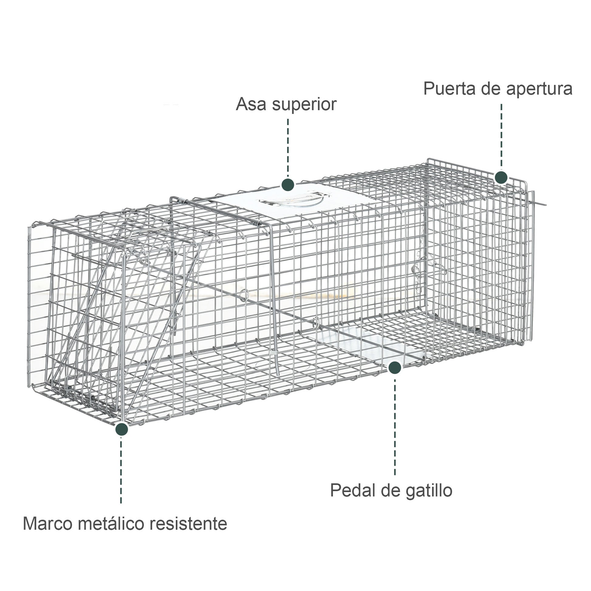 Folding Live Animal Trap 93x31x34.5 cm Wire Capture Cage with Door and Handle for Rabbits Cats Rats Rodents Silver
