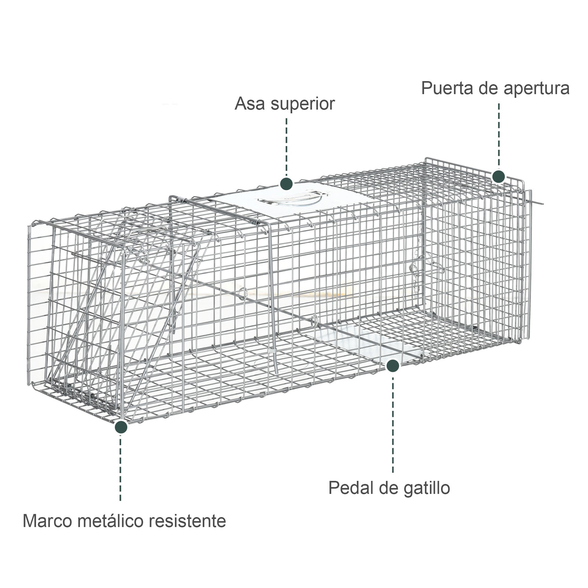 Folding Live Animal Trap 93x31x34.5 cm Wire Capture Cage with Door and Handle for Rabbits Cats Rats Rodents Silver