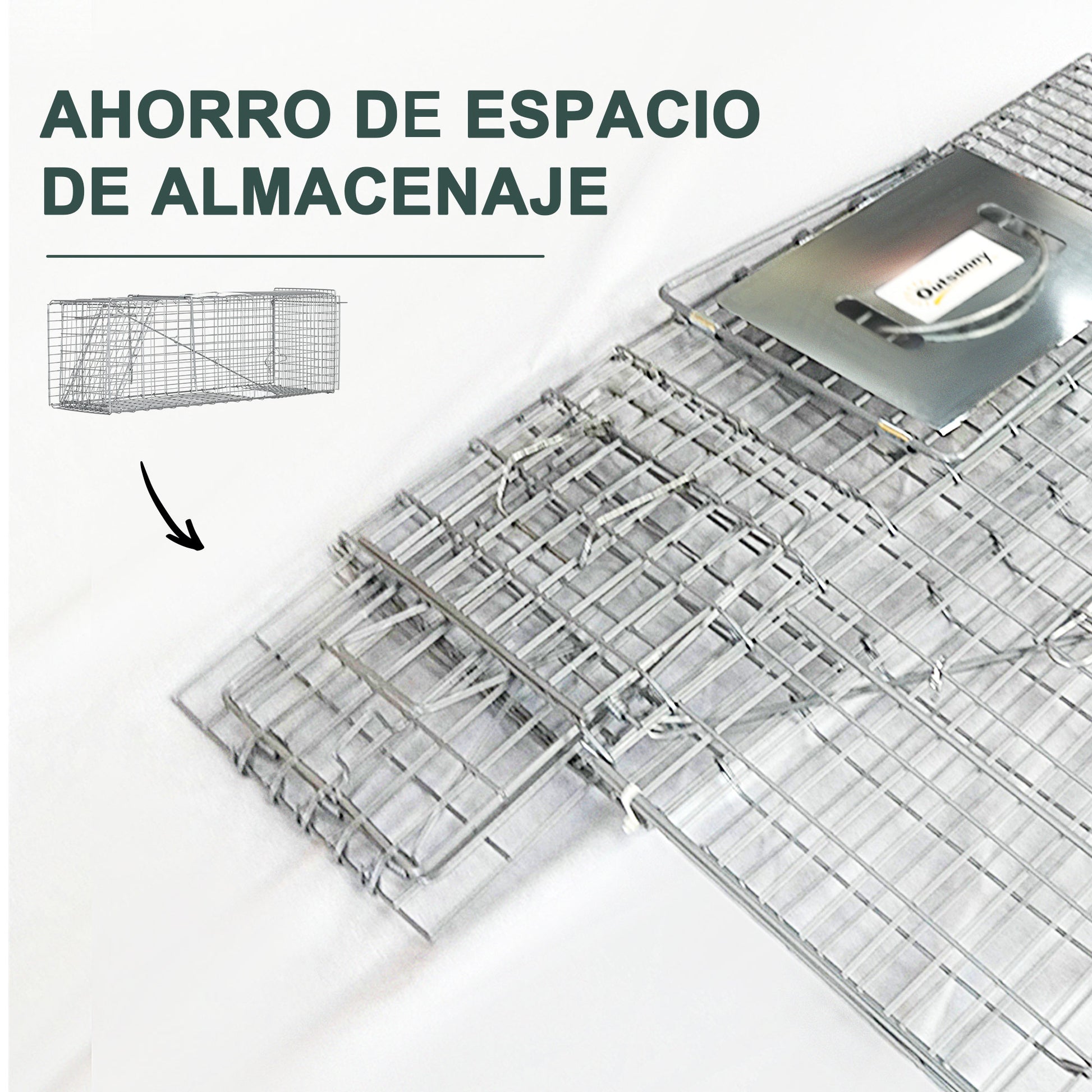 Folding Live Animal Trap 93x31x34.5 cm Wire Capture Cage with Door and Handle for Rabbits Cats Rats Rodents Silver
