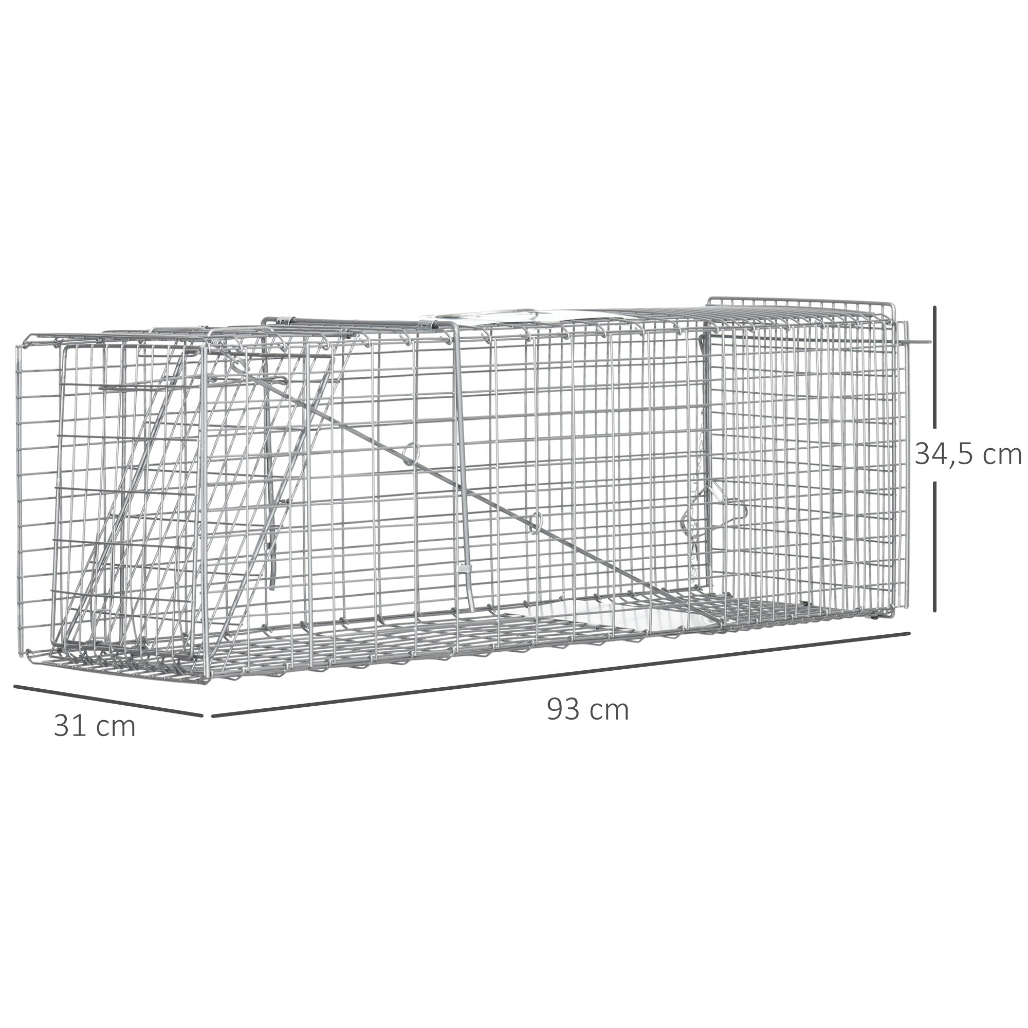 Folding Live Animal Trap 93x31x34.5 cm Wire Capture Cage with Door and Handle for Rabbits Cats Rats Rodents Silver
