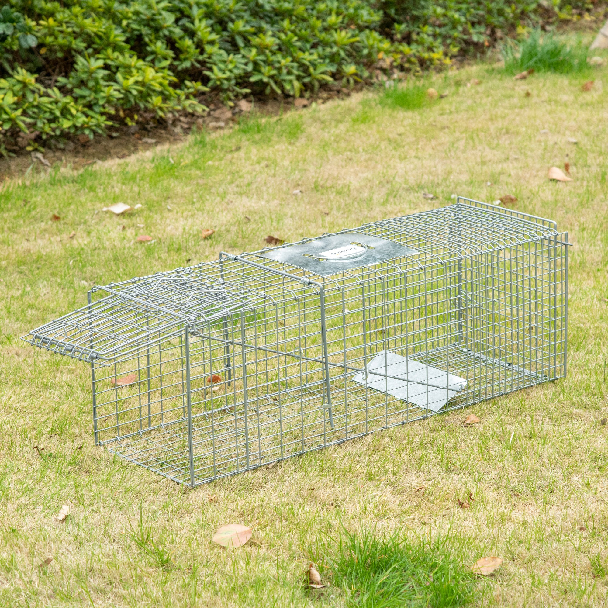 Folding Live Animal Trap 93x31x34.5 cm Wire Capture Cage with Door and Handle for Rabbits Cats Rats Rodents Silver