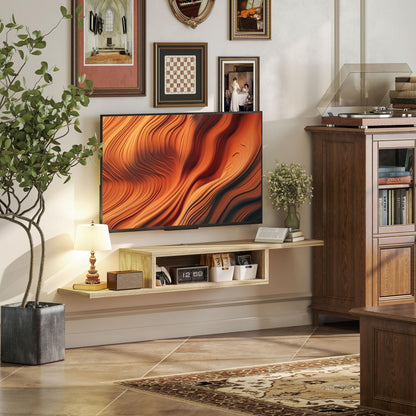 Floating Wall TV Stand with Shelf - Oak