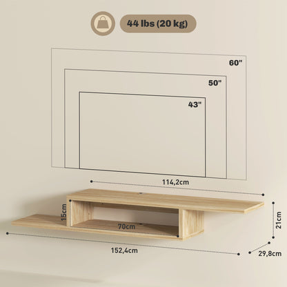 Floating Wall TV Stand with Shelf - Oak