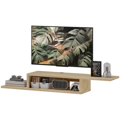 Floating Wall TV Stand with Shelf - Oak