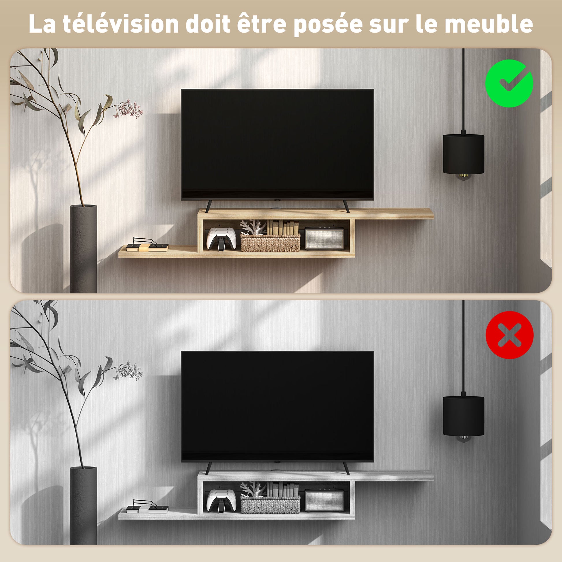 Floating Wall TV Stand with Shelf - Oak