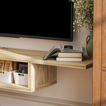 Floating Wall TV Stand with Shelf - Oak