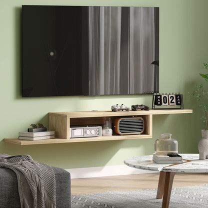 Floating Wall TV Stand with Shelf - Oak