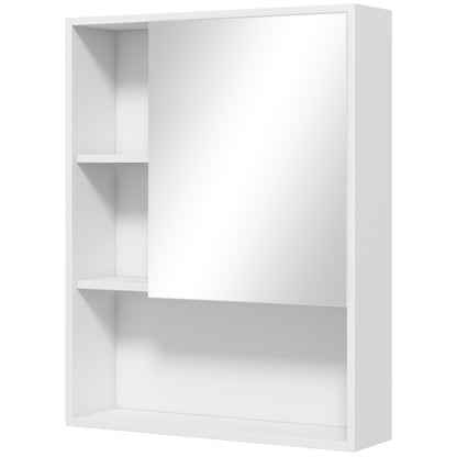 Bathroom Mirror Cabinet with Adjustable Shelves, Wall Mounted Bathroom Cabinet with Space-saving Door, 60x15x76 cm, White