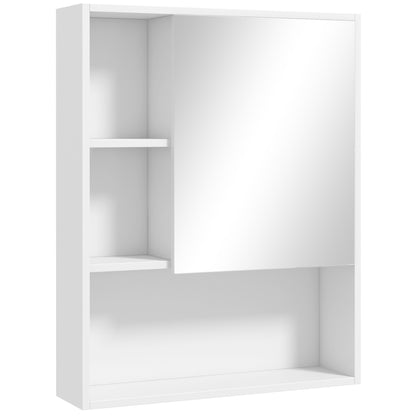 Bathroom Mirror Cabinet with Adjustable Shelves, Wall Mounted Bathroom Cabinet with Space-saving Door, 60x15x76 cm, White