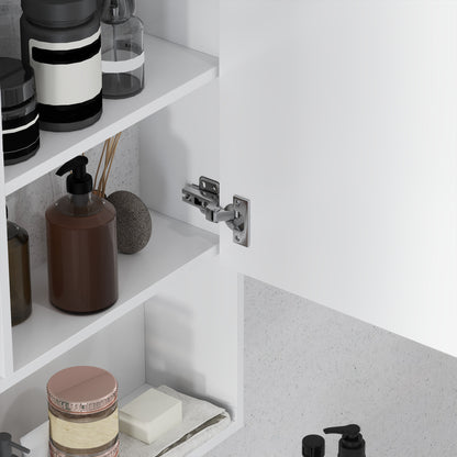 Bathroom Mirror Cabinet with Adjustable Shelves, Wall Mounted Bathroom Cabinet with Space-saving Door, 60x15x76 cm, White
