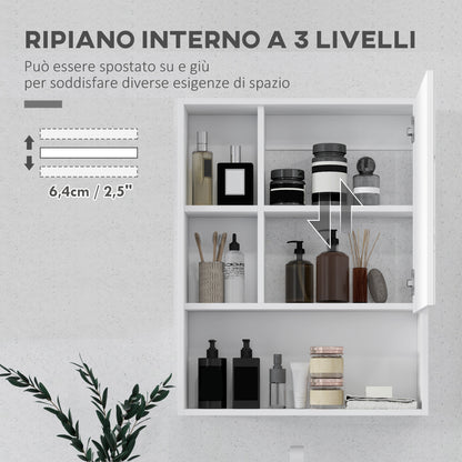 Bathroom Mirror Cabinet with Adjustable Shelves, Wall Mounted Bathroom Cabinet with Space-saving Door, 60x15x76 cm, White