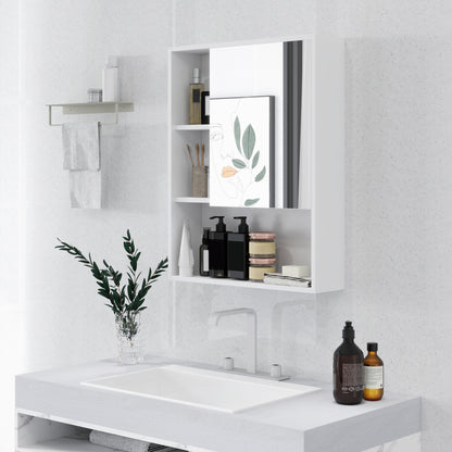 Bathroom Mirror Cabinet with Adjustable Shelves, Wall Mounted Bathroom Cabinet with Space-saving Door, 60x15x76 cm, White