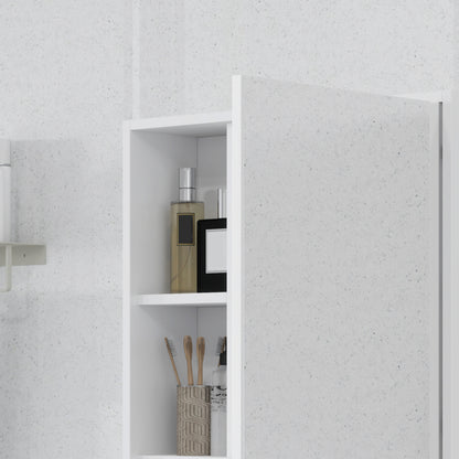 Bathroom Mirror Cabinet with Adjustable Shelves, Wall Mounted Bathroom Cabinet with Space-saving Door, 60x15x76 cm, White