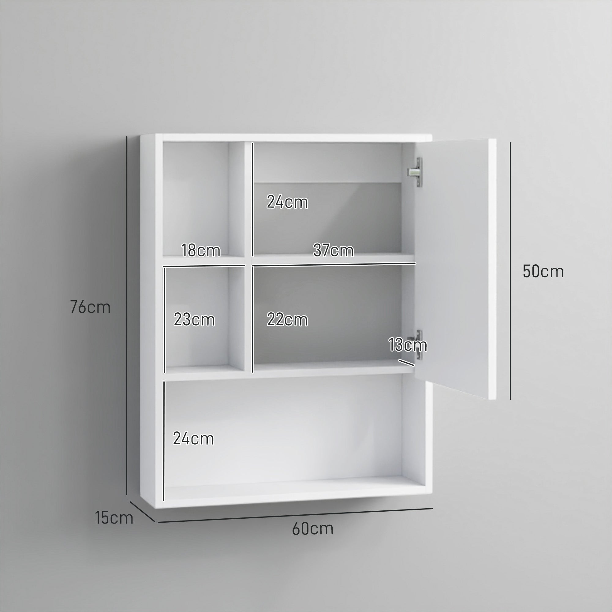 Bathroom Mirror Cabinet with Adjustable Shelves, Wall Mounted Bathroom Cabinet with Space-saving Door, 60x15x76 cm, White