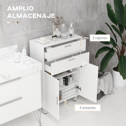 Modern Bathroom Auxiliary Cabinet with 2 Drawers, Shelves Adjustable Bathroom Cabinet Storage Unit for Living Room Bedroom Anti-topple 35 kg 60x30x93 cm High Gloss White