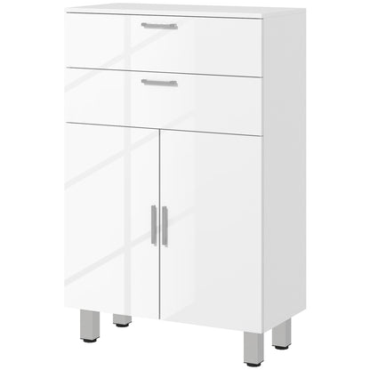 Modern Bathroom Auxiliary Cabinet with 2 Drawers, Shelves Adjustable Bathroom Cabinet Storage Unit for Living Room Bedroom Anti-topple 35 kg 60x30x93 cm High Gloss White