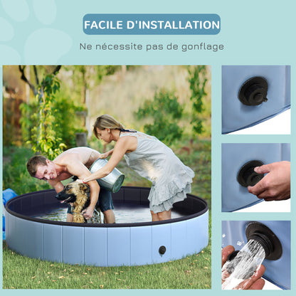 Dog Pool PVC Foldable Anti-slip Easy to Clean Basin Diameter 160 cm Height 30 cm Blue