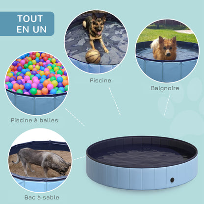 Dog Pool PVC Foldable Anti-slip Easy to Clean Basin Diameter 160 cm Height 30 cm Blue