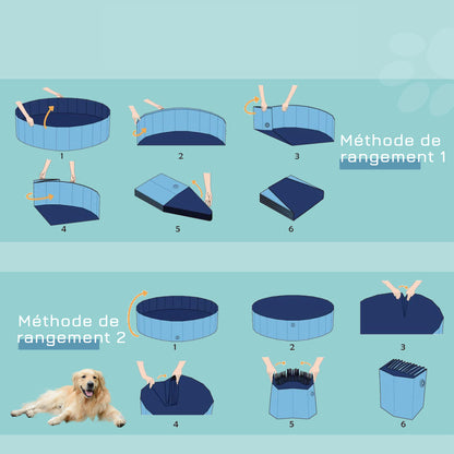 Dog Pool PVC Foldable Anti-slip Easy to Clean Basin Diameter 160 cm Height 30 cm Blue