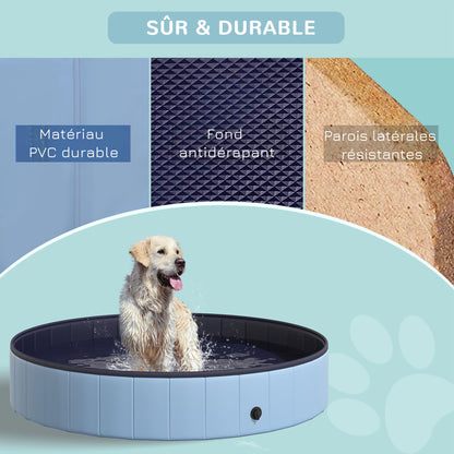 Dog Pool PVC Foldable Anti-slip Easy to Clean Basin Diameter 160 cm Height 30 cm Blue