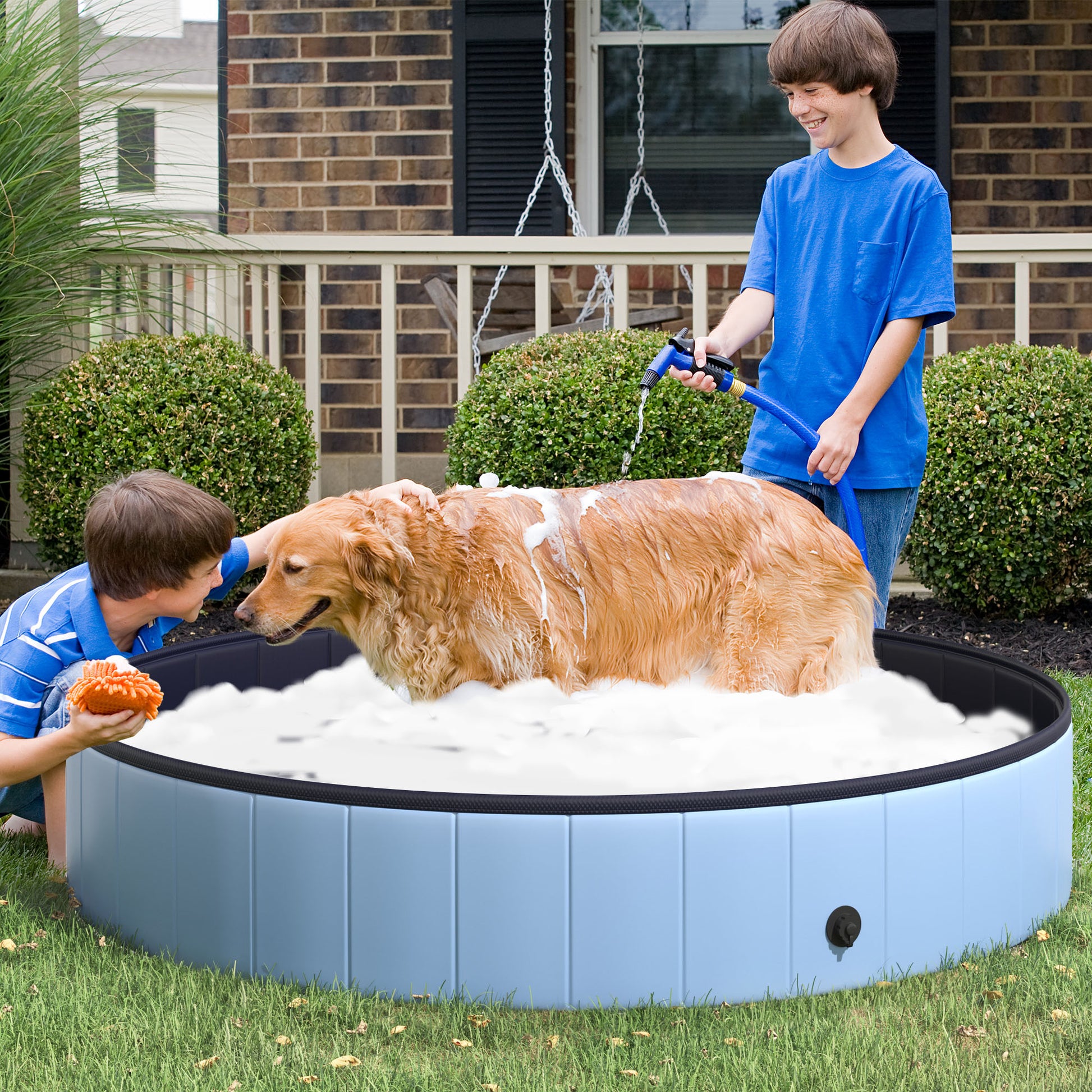 Dog Pool PVC Foldable Anti-slip Easy to Clean Basin Diameter 160 cm Height 30 cm Blue