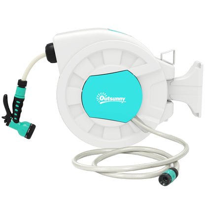 Hose Reel, Hose Reel, 25+2m, with Wall Mount + Handle, 180° Swivel, 7 Watering Options, Light Gray