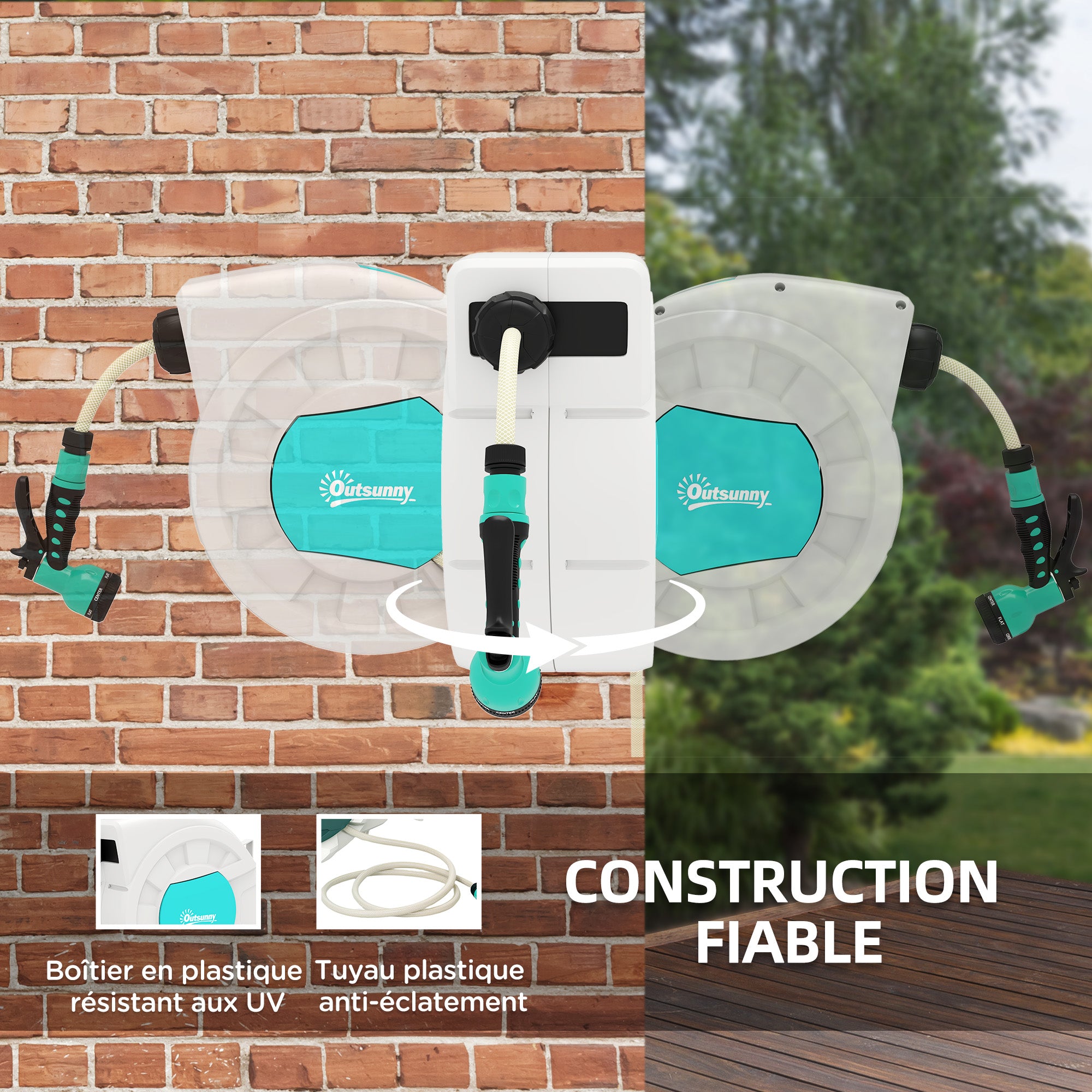 Hose Reel, Hose Reel, 25+2m, with Wall Mount + Handle, 180° Swivel, 7 Watering Options, Light Gray