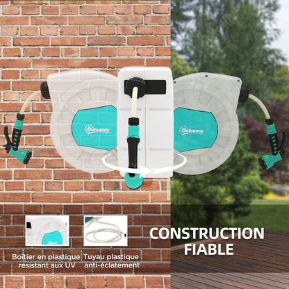 Hose Reel, Hose Reel, 25+2m, with Wall Mount + Handle, 180° Swivel, 7 Watering Options, Light Gray