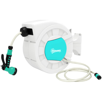 Hose Reel, Hose Reel, 25+2m, with Wall Mount + Handle, 180° Swivel, 7 Watering Options, Light Gray