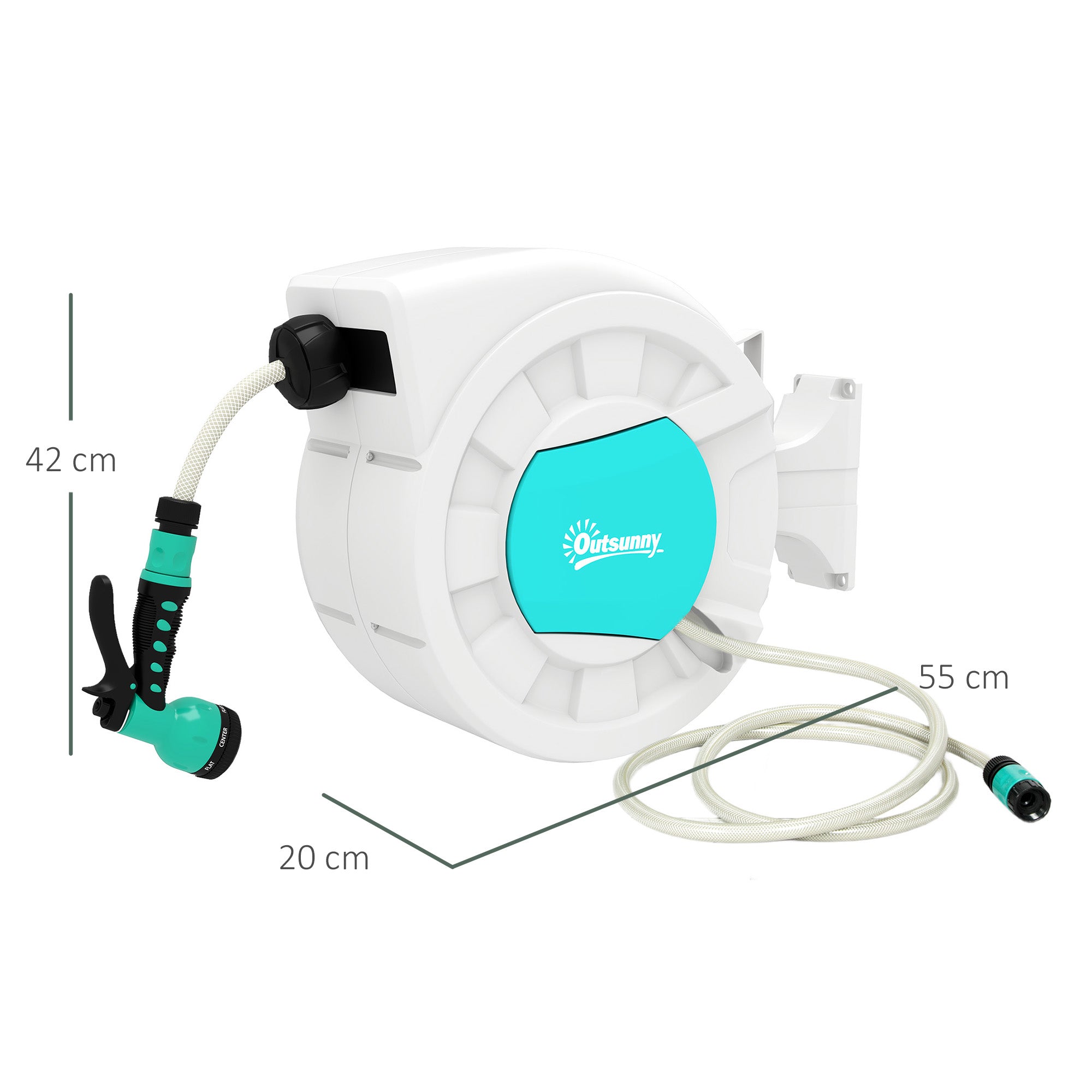 Hose Reel, Hose Reel, 25+2m, with Wall Mount + Handle, 180° Swivel, 7 Watering Options, Light Gray