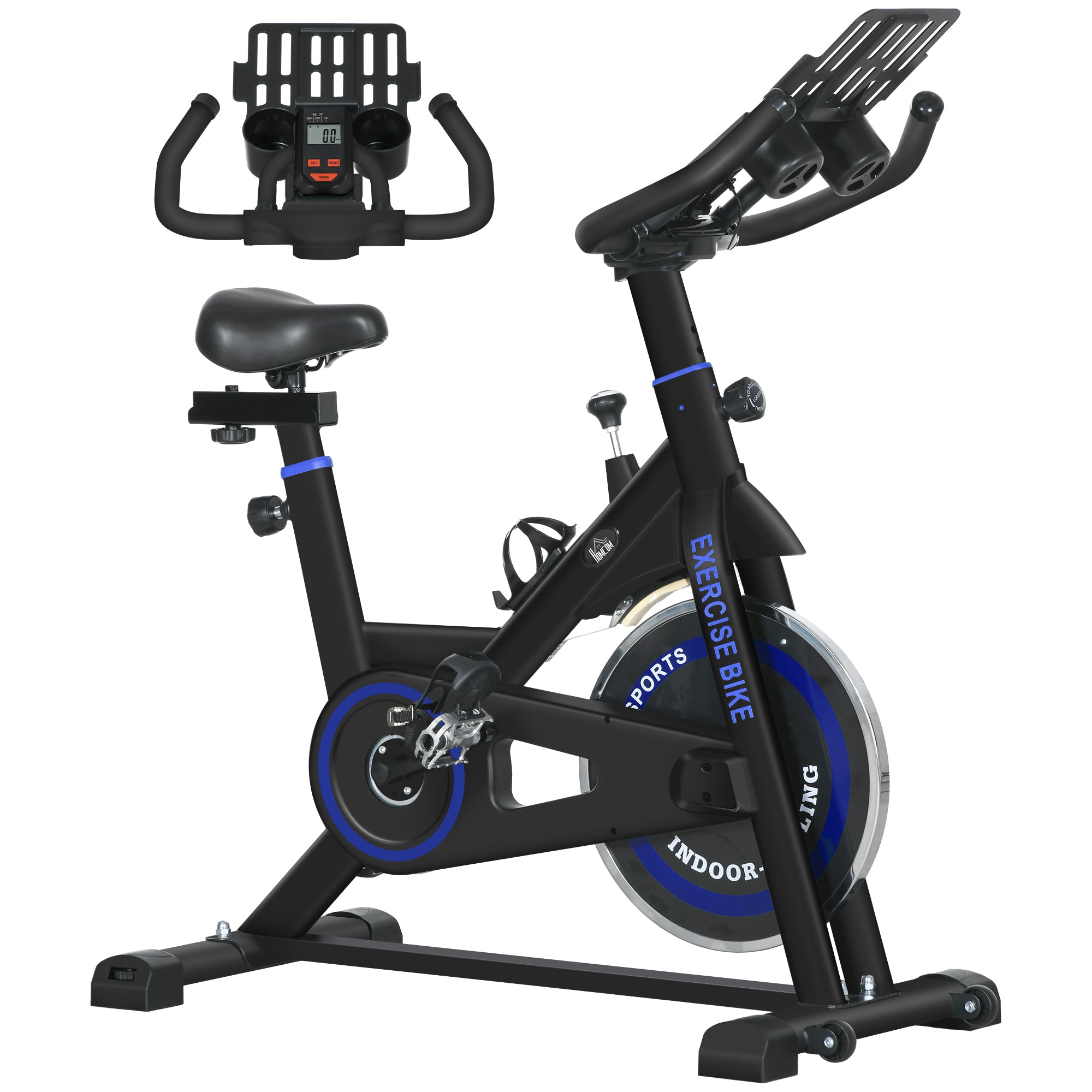 Indoor Exercise Bike with Adjustable Resistance Fitness Bike with 8 kg Inertia Flywheel LCD Display Adjustable Handlebar and Seat for Home Gym Blue