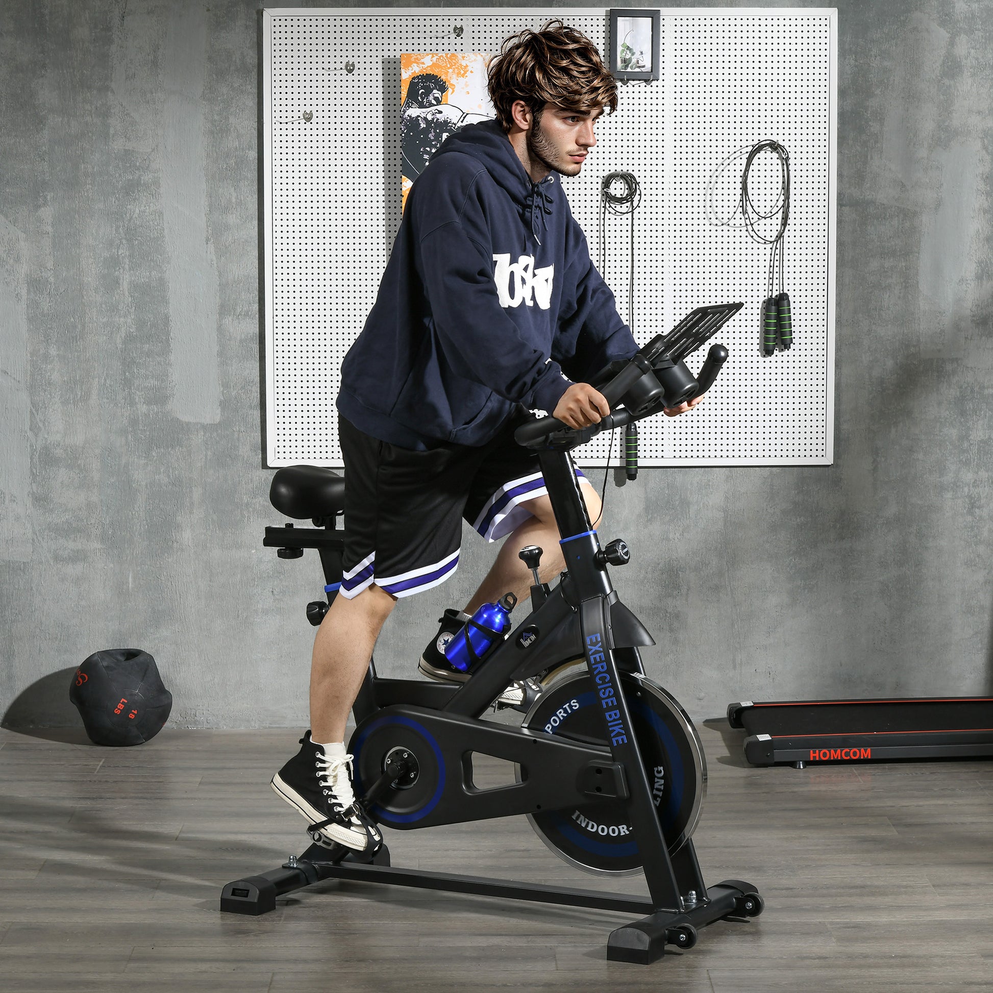 Indoor Exercise Bike with Adjustable Resistance Fitness Bike with 8 kg Inertia Flywheel LCD Display Adjustable Handlebar and Seat for Home Gym Blue