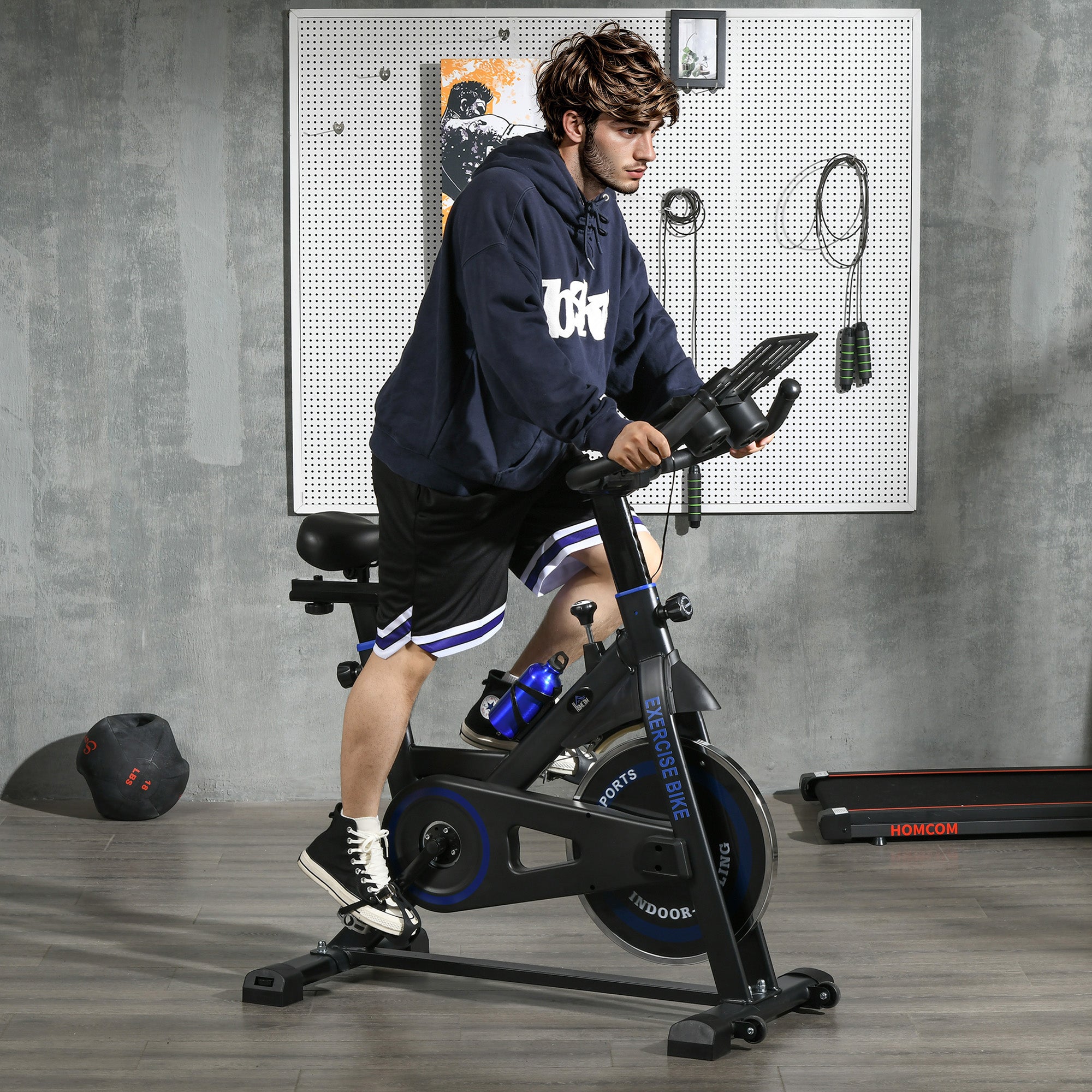 Indoor Exercise Bike with Adjustable Resistance Fitness Bike with 8 kg Inertia Flywheel LCD Display Adjustable Handlebar and Seat for Home Gym Blue