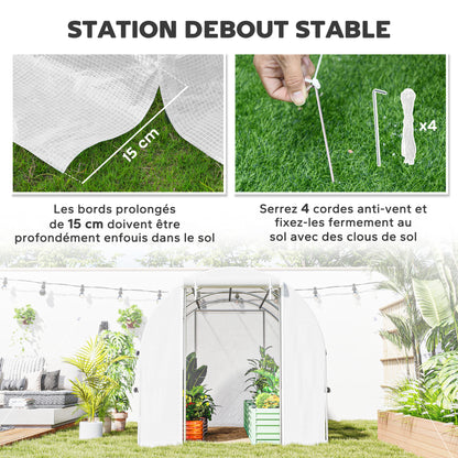 Garden Tunnel Greenhouse, 6m² tunnel greenhouse with 6 roll-up windows and 1 door, PE cover galvanized steel structure, white