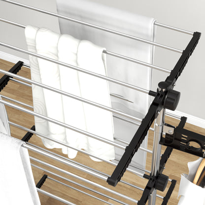 Laundry Stand Tower Dryer with 4 Levels, Foldable Wings, Wheels, Tower Clothes Drying Rack for Indoor and Outdoor Use, 142 x 55 x 172 cm, Black