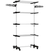 Laundry Stand Tower Dryer with 4 Levels, Foldable Wings, Wheels, Tower Clothes Drying Rack for Indoor and Outdoor Use, 142 x 55 x 172 cm, Black