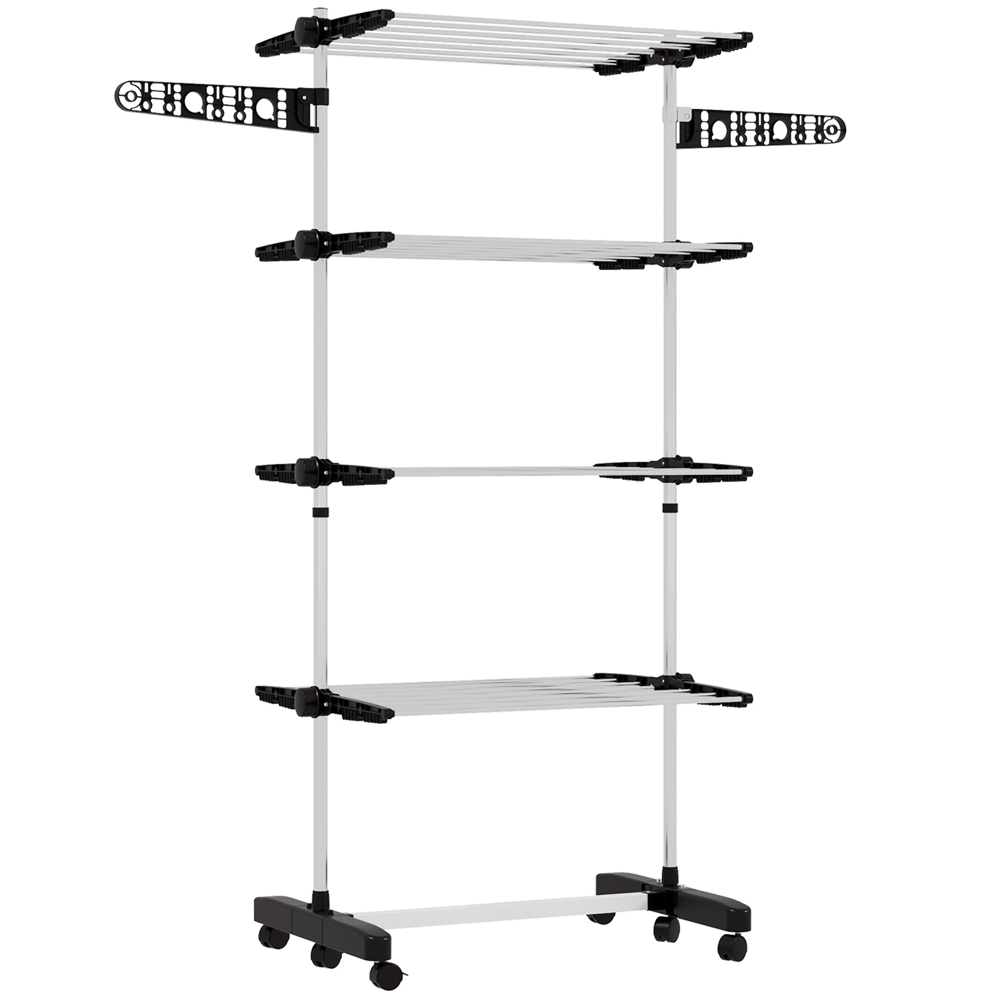 Laundry Stand Tower Dryer with 4 Levels, Foldable Wings, Wheels, Tower Clothes Drying Rack for Indoor and Outdoor Use, 142 x 55 x 172 cm, Black