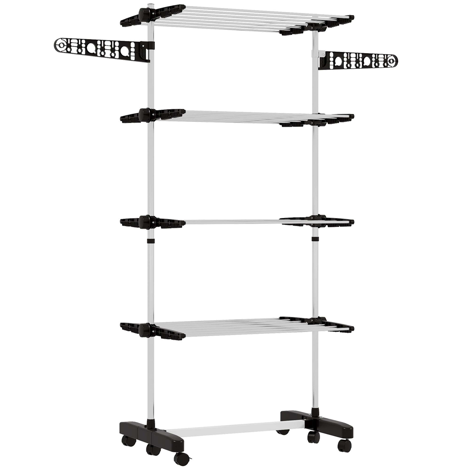 Laundry Stand Tower Dryer with 4 Levels, Foldable Wings, Wheels, Tower Clothes Drying Rack for Indoor and Outdoor Use, 142 x 55 x 172 cm, Black