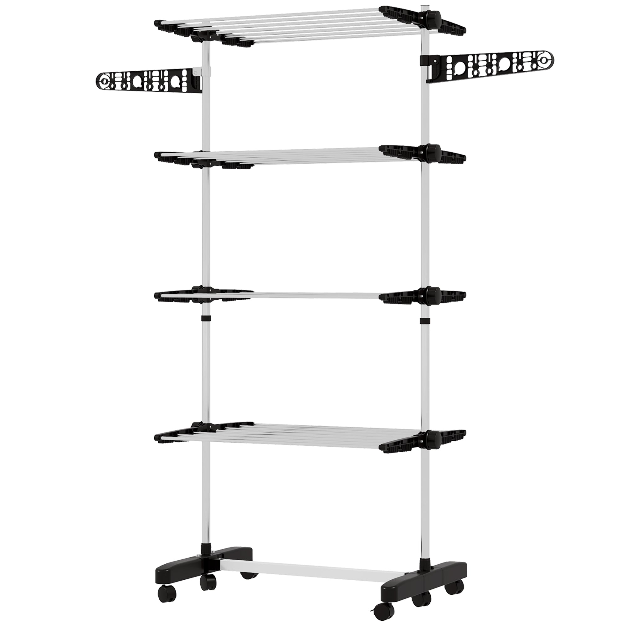 Laundry Stand Tower Dryer with 4 Levels, Foldable Wings, Wheels, Tower Clothes Drying Rack for Indoor and Outdoor Use, 142 x 55 x 172 cm, Black