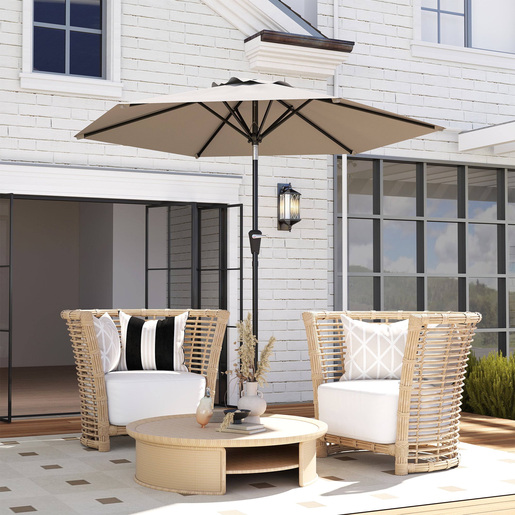 Patio Terrace Umbrella Ø230 cm Garden Umbrella with Adjustable Angle and Crank Waterproof Sunshade for Patio Terrace in Khaki